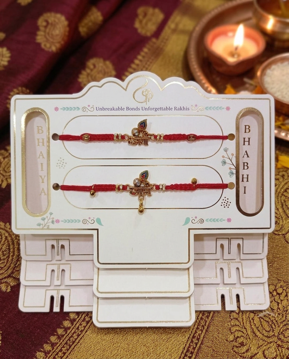 Bhaiya Bhabhi Rakhi Set of 2 | Designer Lumba Rakhi for Couples | Premium Raksha Bandhan Rakhi