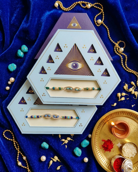 Premium Evil Eye Rakhi Set of 2 for Brother | Handmade Blue Nazar Rakhi with Beads | Raksha Bandhan Gift