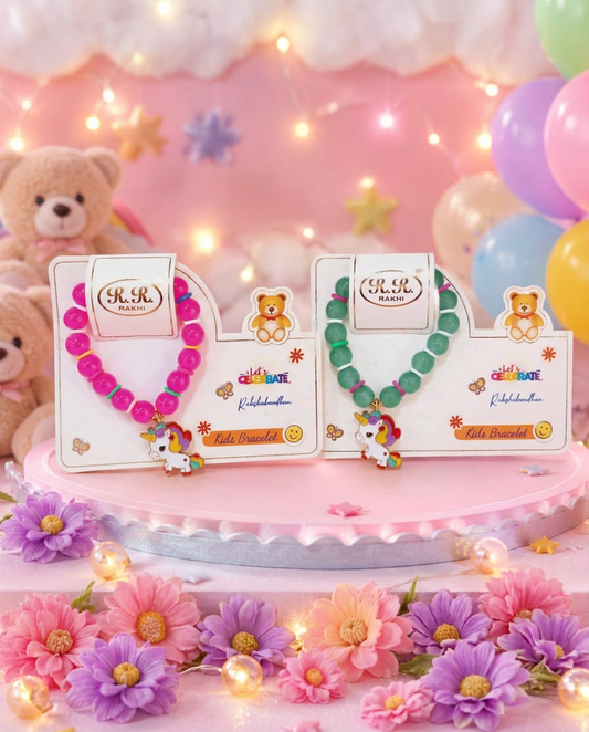 Kids Unicorn Beaded Bracelet Rakhi Set | Cute Cartoon Rakhi for Boys & Girls | Handmade Raksha Bandhan Gift