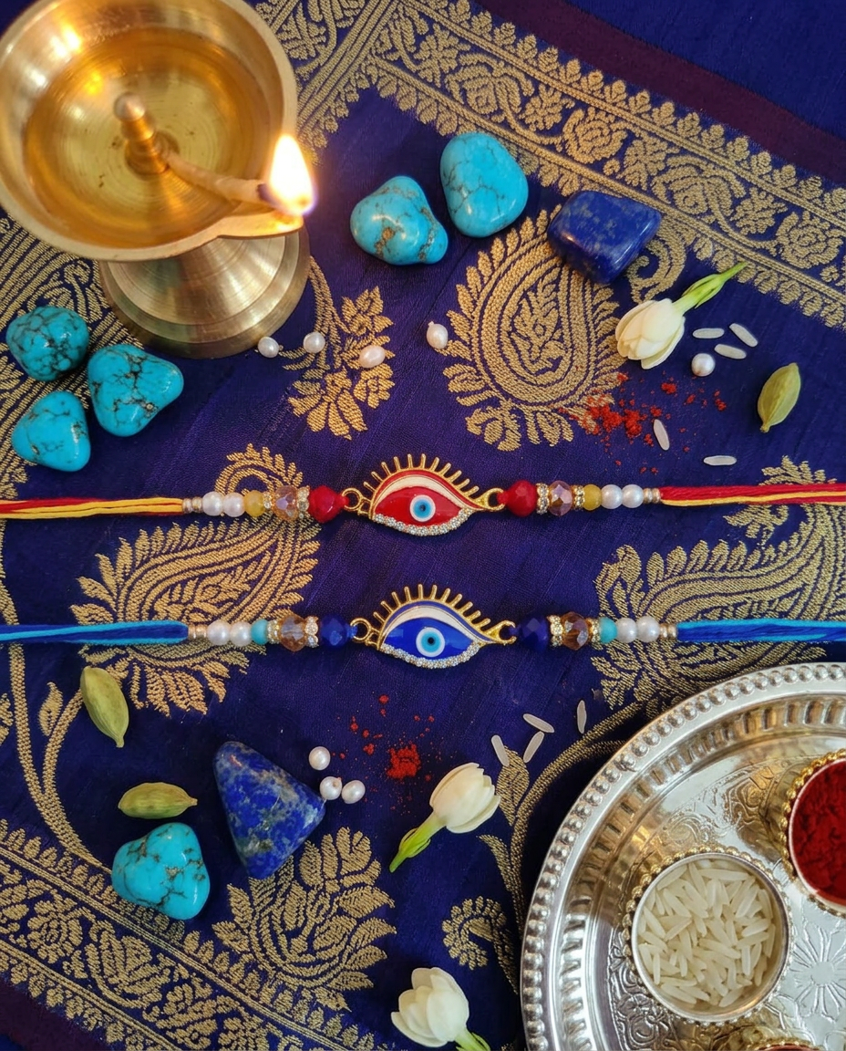 Set of 2 Evil Eye Rakhi for Brother | Premium Designer Nazar Rakhi Combo with Beads | Handmade Raksha Bandhan Rakhi