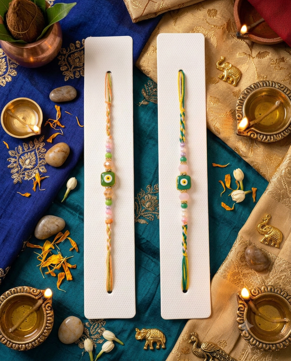 Set of 2 Evil Eye Rakhi for Brother | Handmade Beaded Raksha Bandhan Rakhi | Nazar Protection Thread | Designer Rakhi Gift