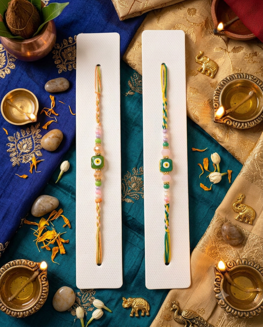 Set of 2 Evil Eye Rakhi for Brother | Handmade Beaded Raksha Bandhan Rakhi | Nazar Protection Thread | Designer Rakhi Gift