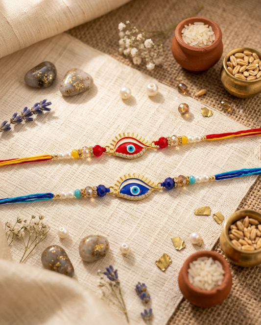 Set of 2 Evil Eye Rakhi for Brother | Premium Designer Nazar Rakhi Combo with Beads | Handmade Raksha Bandhan Rakhi