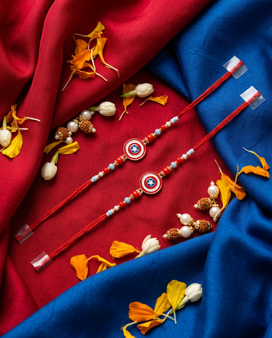 Captain America Kids Rakhi for Boys | Superhero Shield Designer Rakhi | Cute Beaded Raksha Bandhan Rakhi for Kids